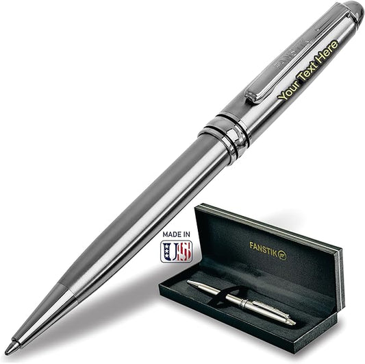 FANSTIK Customized BallPoint pen with name (MADE IN USA), stainless steel, Silver, luxury engraved pen personalized for men and for women. (BallPoint Silver)