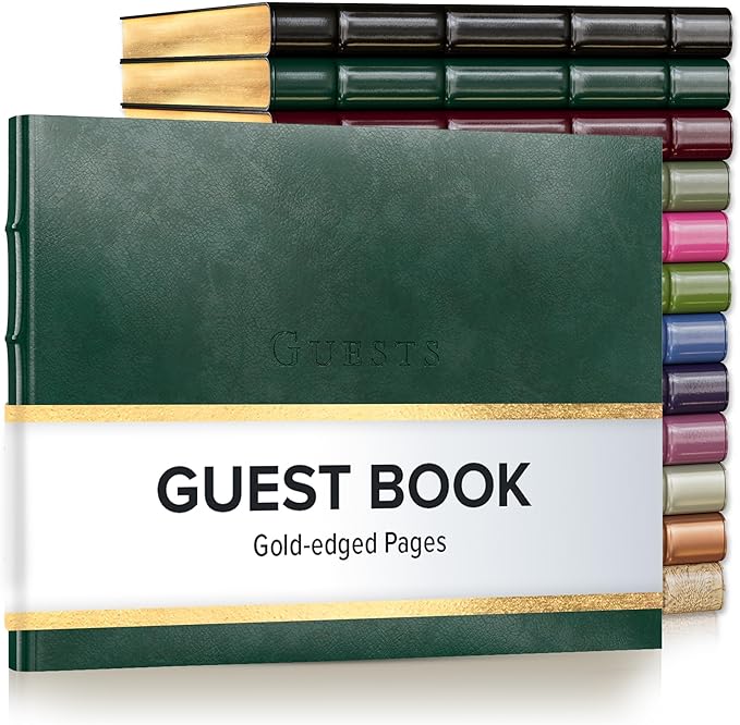 Gallery Leather Guest Book - Great for Wedding, Reception, Baby and Bridal Shower, Birthday Party and Vacation Home - 192 Lined Pages to Sign in, add Polaroid Photo - Hardcover 9x7" - Acadia Green