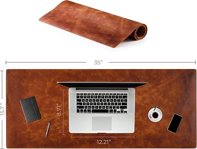 Node Leather Calfskin Leather Desk Pad – Executive Office Desk Mat with Non-Slip Bottom – Smooth Surface for Mouse & Keyboard – Wide Desk Protector 15 3/4" x 38" – Real Leather Desk Blotter