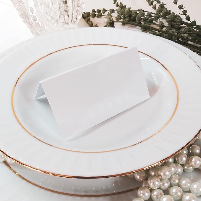 2 x 3,5"Plain White Folding Tent Cards (Set of 100) - 4x3,5"Folds to 2x3,5"Simple Blank Card Stock for Writing, Stamping, Drawing-Make Your Own Note, Thank You Cards, Seating Place Cards for Weddings