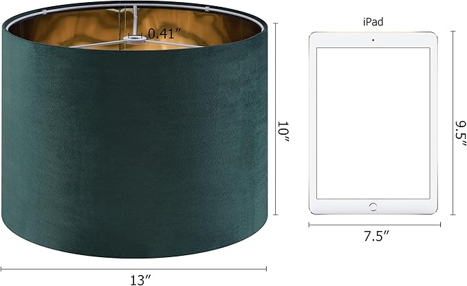 Green Velvet Lampshades Set of 2 Medium Drum Lamp Shade 13" Top x 13" Bottom x 10" High (Spider) Modern Lamp Shade - Ideal for Table & Floor Lamps - Lampshades Replacement - By GO&SO