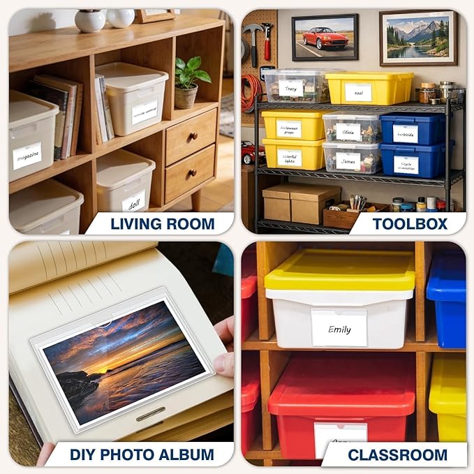 H4D 24 Pack Labels for Storage Bins, 3" x 5" Plastic Clear Adhesive Index Card Holders, Tote Label Pockets for Organizing Storage, Library Card, Shelves