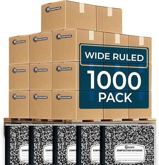 Rosmonde 1000 Pack (Pallet) Composition Notebooks Bulk, Wide Ruled, Pallet of Notebooks, 200 Pages (100 Sheets), 9-3/4 x 7-1/2, Bulk Notebooks for School, Bulk Office Notebooks, 4-7 Days Transit
