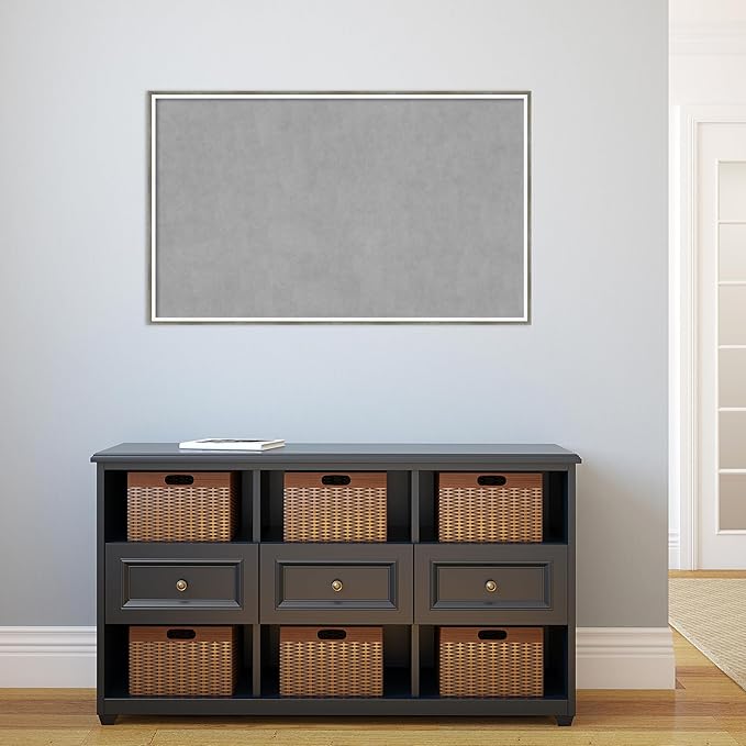 Amanti Art Silver Framed Magnetic Board 25x41 Large Vision Board for use with Magnets, 100% Metal Sheet to Display Items as Office Decor or for Home Organization in mudroom, Kitchen or Kids Room