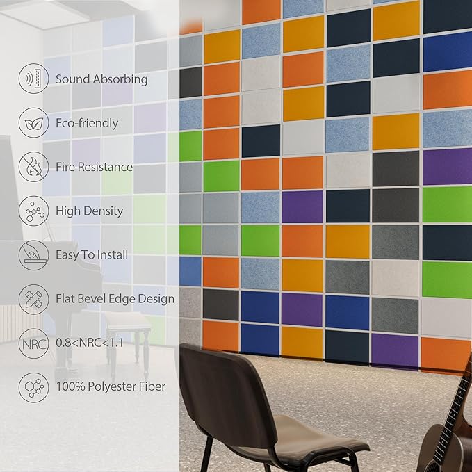 Amantech 12 Pack Acoustic Panels Self Adhesive Sound Proof Foam, High Density Sound Acoustic Panel, 16X12X0.4 Inch 4:3 Rectangle Panels in Home, Office, Reccording Room, Studio, more(Orange-Red)