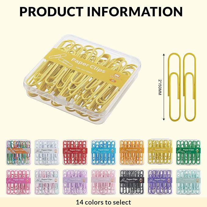 NEEWAY Colorful Large Paper Clips, 2 Inch Jumbo Paper Clips, 150 Count, 3 Pack of 50 (Yellow)