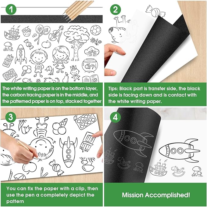 psler 100 Sheets Carbon Paper Sheets, Carbon Transfer Paper with 3PCS Embossing Stylus for DIY Woodworking, Paper, Canvas and Other Art Craft Surfaces(7.3 by 10 Inch)