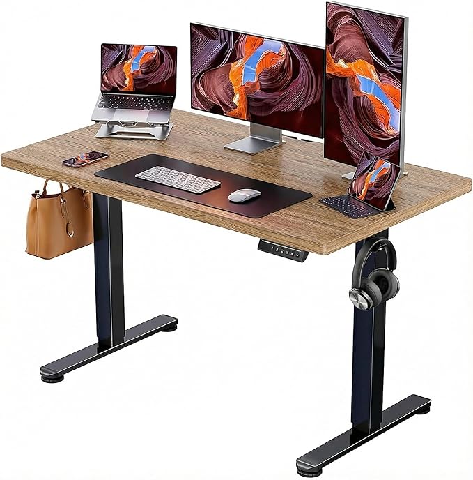 ErGear Height Adjustable Electric Standing Desk, 47.2 x 23.6 Inches Sit Stand up Desk with 1.18" Thickness Whole-Piece Desktop, Memory Computer Home Office Desk (Natural Rattan)