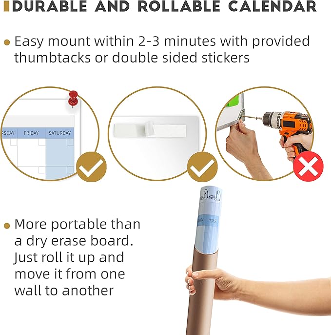 CLEVER CLEAN Large Dry Erase Wall Calendar 5 Feet- 48"x60" 2026 Undated Yearly Planner for Home, Office, School Projects - Jumbo Erasable Laminated Task Organizer
