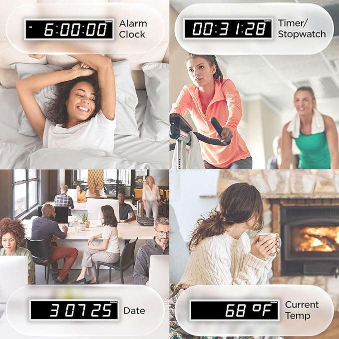 Ivation Huge Oversized 60" Large Digital LED Clock | Big Digital Clock w/Multi-Function Display – Stopwatch, Timer, Alarms, Temp & Date | 6 Brightness Levels, Time Memory & Remote (White)