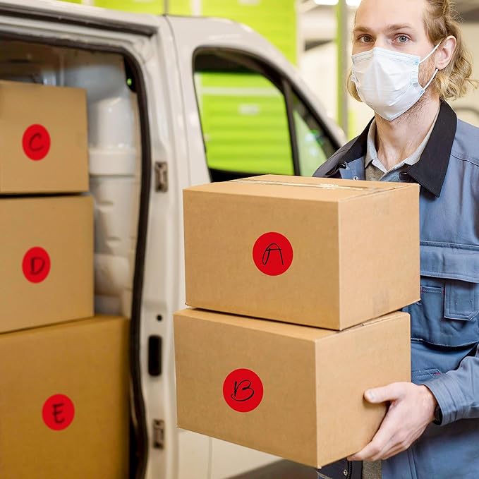 2 Inch Color Coding Round Labels (2000Pcs, 4 Rolls) - Round Colored Dot Stickers for Inventory, Pantry, Warehouse Organization - Red Circle Dot Labels