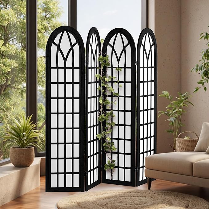 Asnefeli Room Divider 4 Panel, Japanese Shoji Privacy Screen for Bedroom Home Office Separation, Folding Wood Partition Wall, 5.6 Ft Black Decor