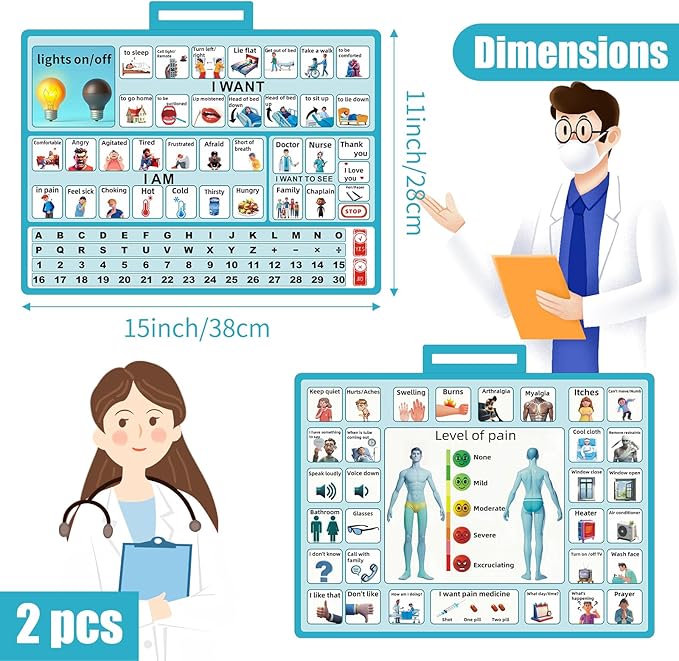 2 Pcs 15''x 11''Nonverbal Communication Board,for Patient、Stroke Therapy Equipment for Adults、AAC Device for Autism、Communication Device for Nonverbal People