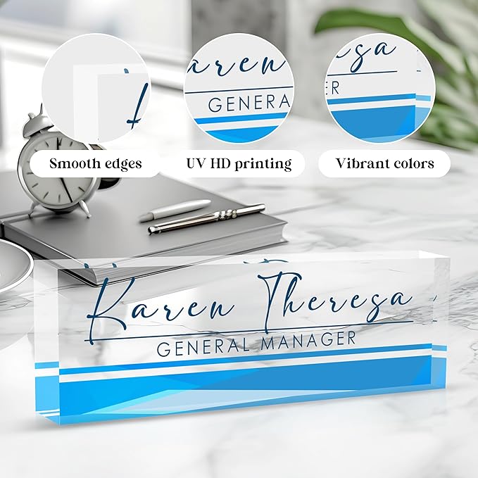 Custom Office Name Plate, Personalized Gifts for Women & Men, Appreciation Gifts for Employees, Minimalist Blue Desk Accessory