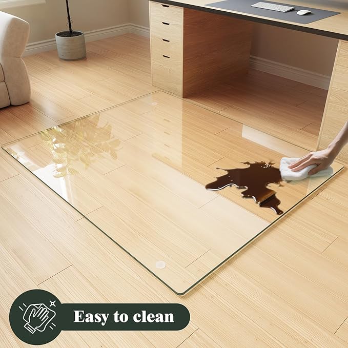 Koonmi Tempered Glass Chair Mat for Hardwood Floors & Carpets, 46" x 55“ Transparent Heavy Duty Office Floor Protector with Noise-Free Gliding Shatterproof for Home Office Desk