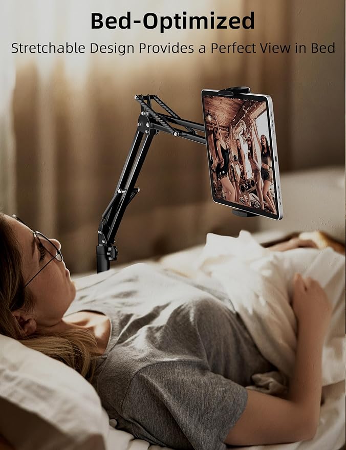BluuSuuk Tablet Floor Stand with 11lb Stable Base - Adjustable Height Stretchable Arm Swivel Holder Mount, Compatible with iPad Pro Air Mini 12.9/9.7, Kindle, Galaxy Tab, Cell Phones (4.7''-13'')