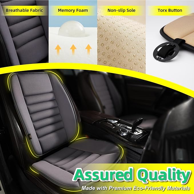 kingphenix Car Seat Cushion with Back Support Pillow: Enhanced Comfort Memory Foam Design for Pain Relief, Ideal for Drivers and Office Use - Ergonomic Lumbar Comfort for Long Sitting - Dark Grey