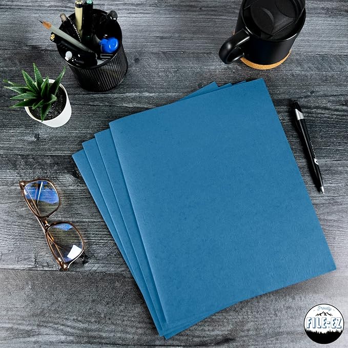 FILE-EZ Two-Pocket Folders, Light Blue, 125-Pack, Textured Paper, Letter Size (EZ-32420)
