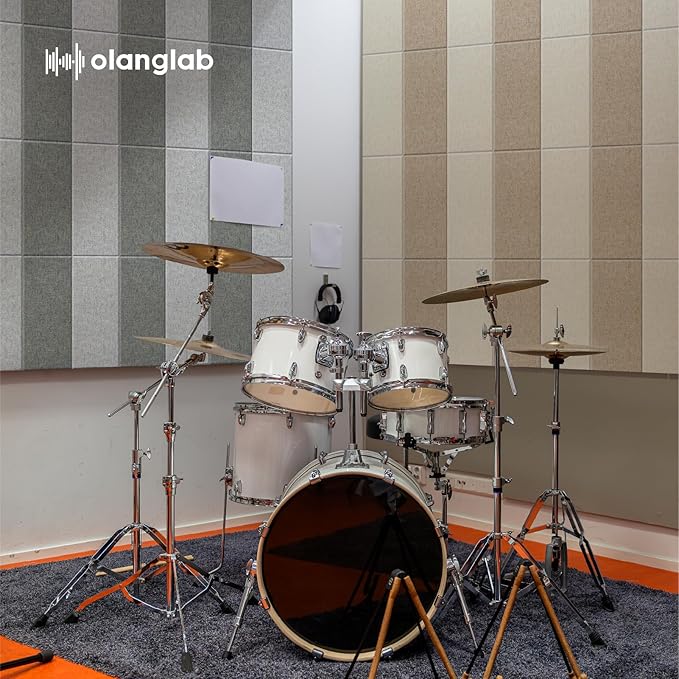 Olanglab Fiberglass Acoustic Wall Panels 4 Pack, 11.8'' x 23.6'' Sound Panels, Fabric Wrapped Sound Proof Panels for Walls (White)