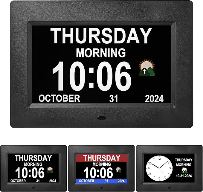Memwake 7-Inch Digital Watch, Large Font Display, 3 Display Modes, Many Alarms and Medication Alerts for Seniors and Alzheimer Patients (Black) (Black, 7-inch)