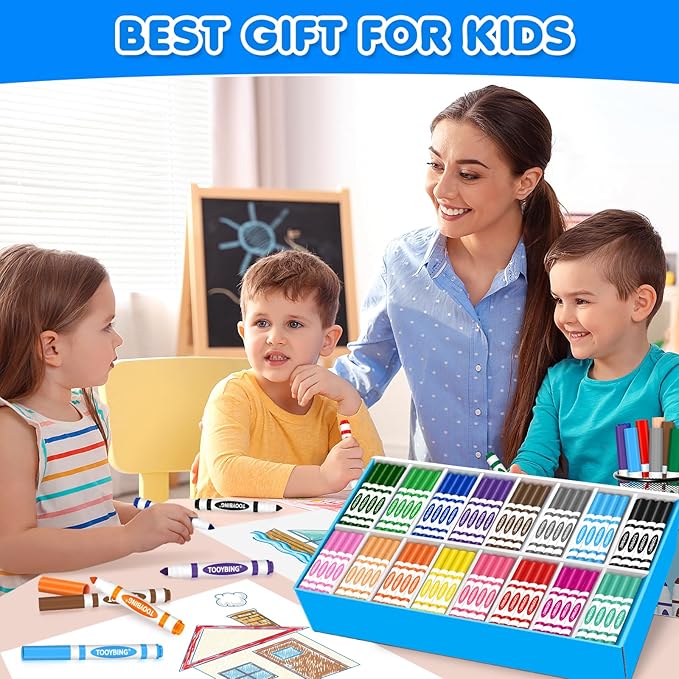 TooyBing Washable Markers Bulk (288 Count), 16 Assorted Colors, Washable Markers for Kids Classroom School, Broad Tip Durable for Back to Classroom Art School Supplies Essentials