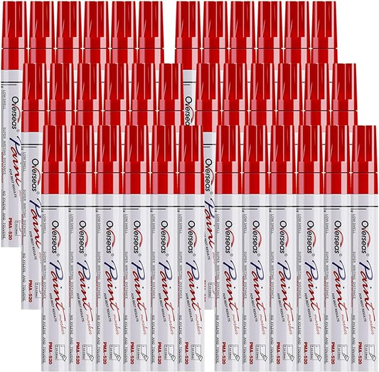 Overseas Red Paint Marker Pens - 36 Pack Oil-Based Permanent Markers Set, Quick Drying, Waterproof, Medium Tip Paint Pens Bulk for Wood, Metal, Rock, Ceramic, Plastic, Canvas, Glass, Rubber