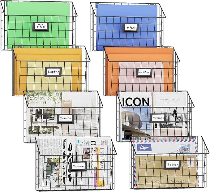 X-cosrack Detachable Hanging Wall Files Organizer & 8-Tier Metal Folder Wall File Holder with Tag Slot Mounts on Wall and Door for Office, Home, and Work Easy Organizing,Black(Patent Pending)