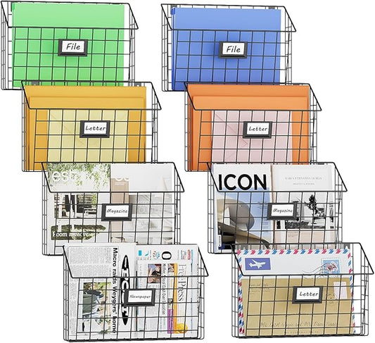 X-cosrack Detachable Hanging Wall Files Organizer & 8-Tier Metal Folder Wall File Holder with Tag Slot Mounts on Wall and Door for Office, Home, and Work Easy Organizing,Black(Patent Pending)