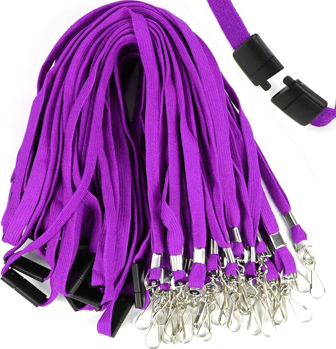Ollain 25 Pack Breakaway Lanyard with J-Hook Bulk Flat Lanyards for Name tag ID Badges (Purple, Breakaway 25 Pack)
