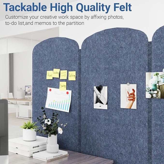 Natwind 5 Panel 122.8 x 71 in Office Room Privacy Protect Space Divider Portable Partition,Wall Folding Cubicle Indoor Freestanding Acoustic Partition Temporary for Office Room, Navy Blue