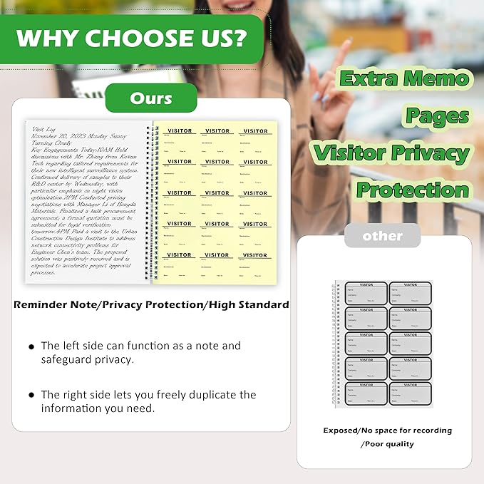2 Pack Visitor Badges with Carbon Copy Visitor Stickers Letter Size Visitor Log Book Protecting Privacy Pages Register Book Business Guest Name tag for School Clinics Church-450 Badges 60 Memo Pages