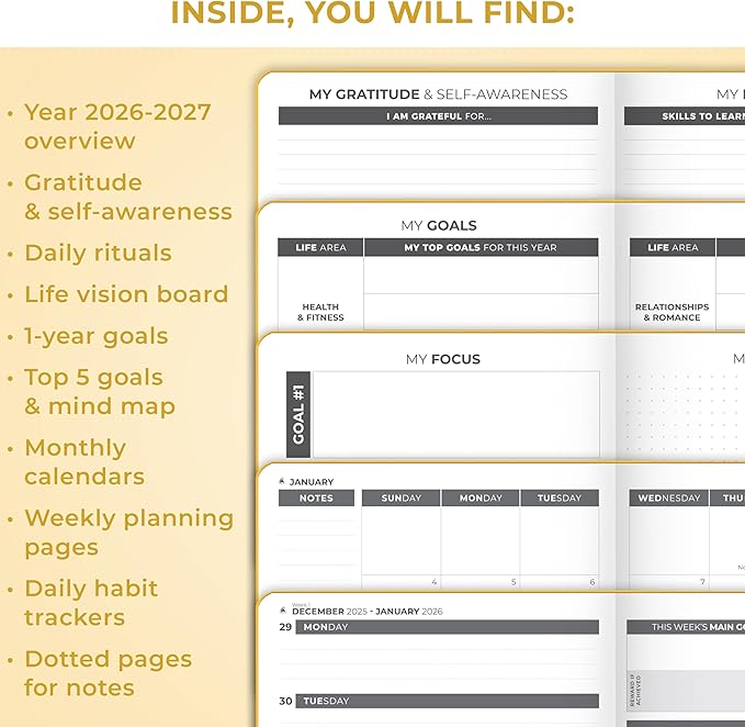 Clever Fox Dated Planner 2026-2027 – Weekly Life Planner Notebook for Time Management – Planner with Habits Tracker & To-Do List (Amber Yellow)