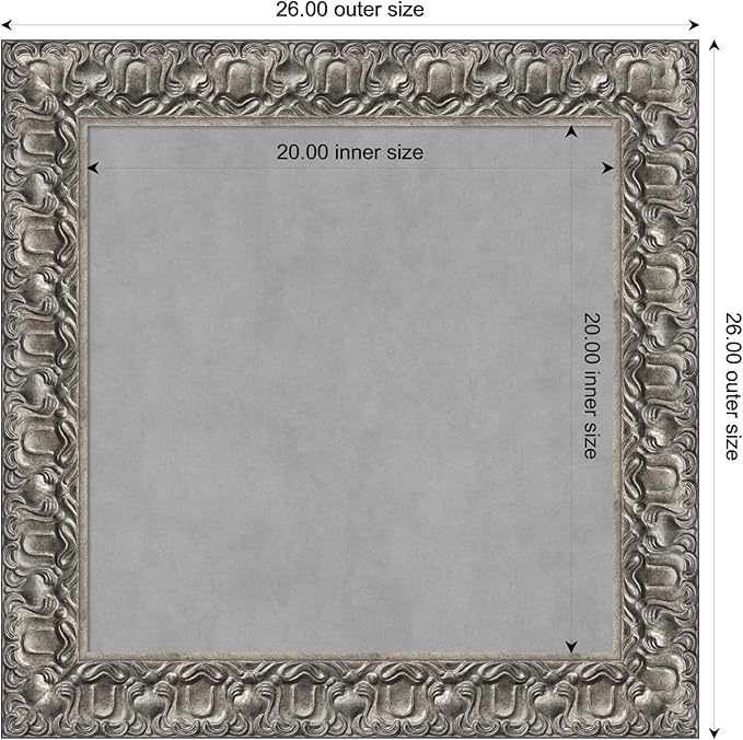 Amanti Art Silver Framed Magnetic Board 26x26 Medium Vision Board for use with Magnets, 100% Metal Sheet to Display Items as Office Decor or for Home Organization in mudroom, Kitchen or Kids Room