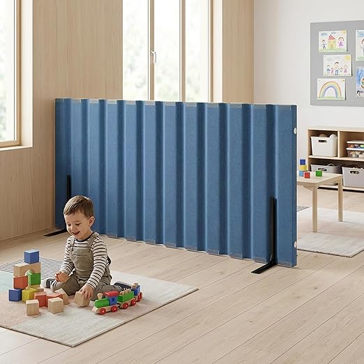 Angeles 30" x 6' Quiet Divider With Sound Dampening Panels, Freestanding Room Divider Wall, Blue