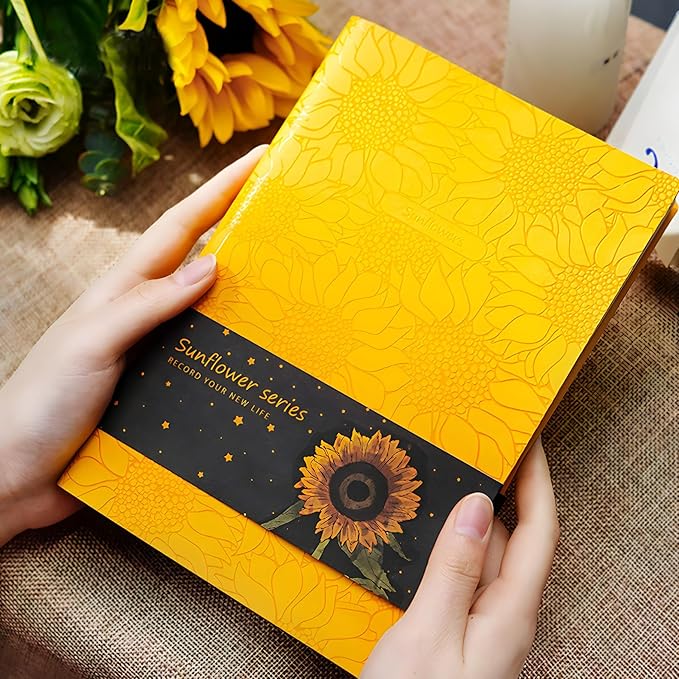 ipoul Sunflower Journal, Yellow Notebook, Softcover Notebook, College Ruled Notebook, Lined Journal, A5, 6"x8", PU Leather Soft Cover, Writing Journal, Sunflower Gifts for Women, Beautiful Journal