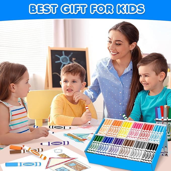 TooyBing Washable Markers Bulk (288 Count), 12 Assorted Colors, Washable Markers for Kids Classroom School, Broad Tip Durable for Back to Classroom Art School Supplies Essentials