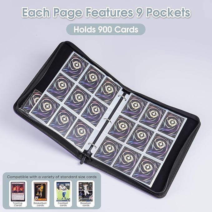 ProCase 900 Pockets Card Binder with Clear Window for Trading Cards, 9 Double Sided Pockets Cards Colletction Album Holder with Removable Sleeves for MTG, TCG, Sports Cards, Football Cards -Purple