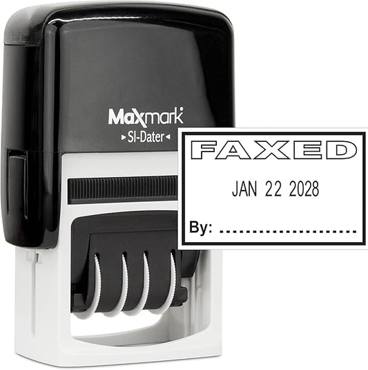 MaxMark Office Self Inking Date Stamp with Phrase Faxed - Black Ink
