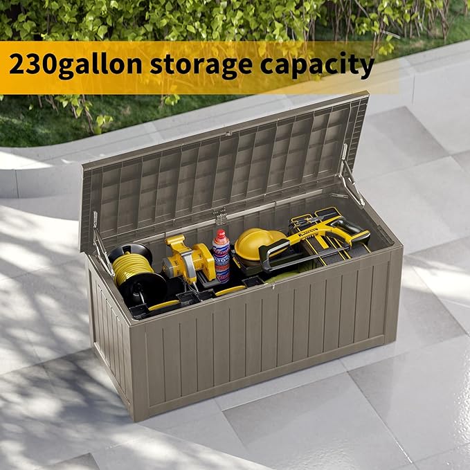 Yardgrace 270 Gallon Heavy Duty Outdoor Storage Box - Extra Large Package Protection for Outside Deliveries, Patio Storage Bench & Resin Deck Chest with Lock, UV-Resistant, Slate Grey