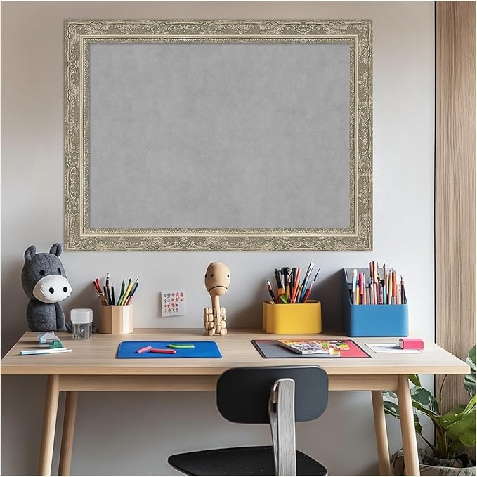 Amanti Art Silver Framed Magnetic Board 24x32 Medium Vision Board for use with Magnets, 100% Metal Sheet to Display Items as Office Decor or for Home Organization in mudroom, Kitchen or Kids Room