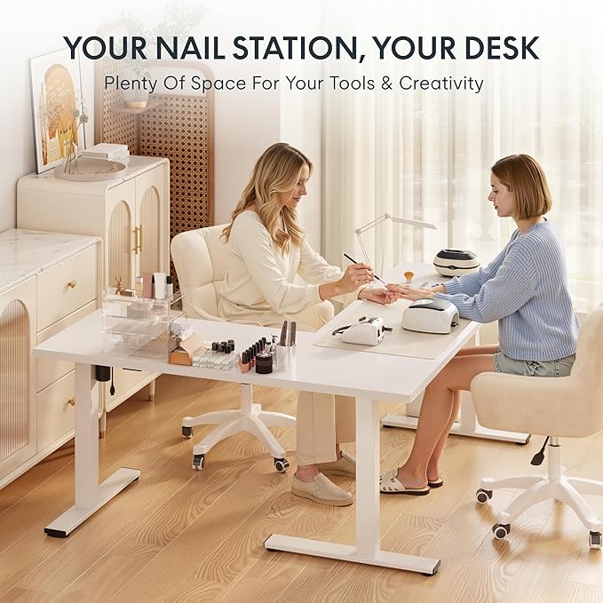 FLEXISPOT L Shaped Standing Desk, 71 x 63 Inch Electric Height Adjustable Corner Desk, Sit Stand Computer Workstation, Preset Controller, Home Office, White Frame with White Top