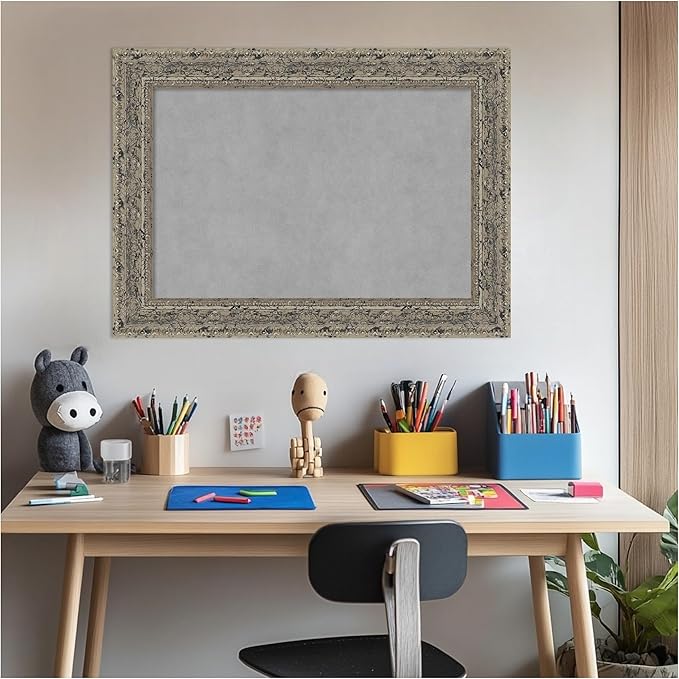 Amanti Art Silver Framed Magnetic Board 21x29 Medium Vision Board for use with Magnets, 100% Metal Sheet to Display Items as Office Decor or for Home Organization in mudroom, Kitchen or Kids Room