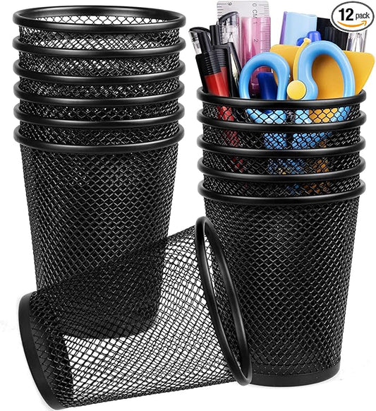 Gwybkq Pen Holder for Desk Mesh Pen Cups Metal Pencil Holder 12 Packs Desk Organizers and Storage