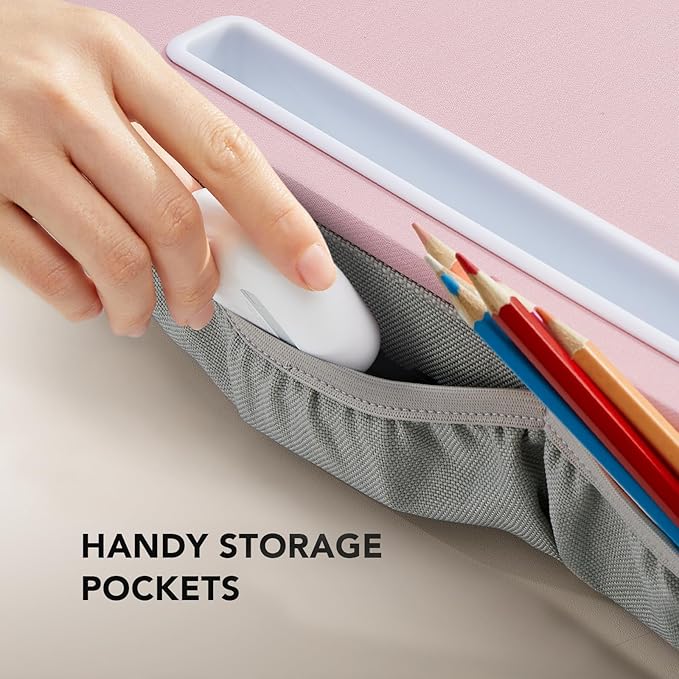 HUANUO Lap Laptop Desk - Portable Lap Desk with Pillow Cushion, Fits up to 15.6 inch Laptop, with Anti-Slip Strip & Storage Function for Home Office Students Use as Computer Laptop Stand - Pink