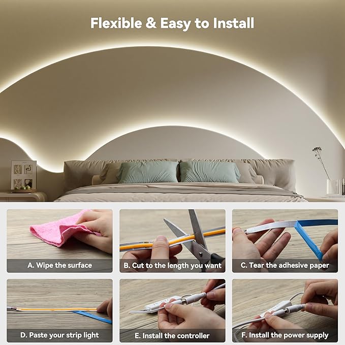 PAUTIX COB LED Strip Lights,UL Listed Dotless LED Lights with RF Remote,32.8ft Natural White 4000K Super Bright Dimmable 24V Flexible LED Tape Light,Kitchen Cabinet,Office,Stairs,Shelf Indoor Lighting