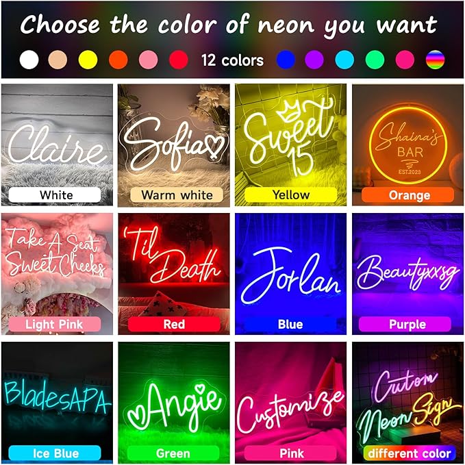 Custom Neon Sign for Wall Decor, Neon Sign Customizable Personalized LED Neon Name Sign Dimmable Neon Light Sign for Room Wedding Birthday Bar Decor