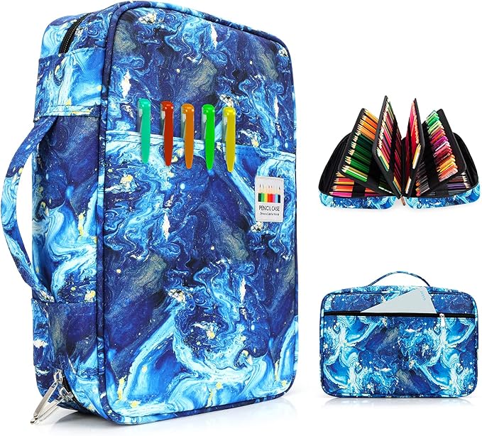 YOUSHARES Color Pencil Case 300 Slots - Oxford Colored Pencil Case with Zipper Holds 300 Colored Pencils or 200 Gel Pens for Prismacolor Colored Pencils & Gel Pen (Quicksand Blue)
