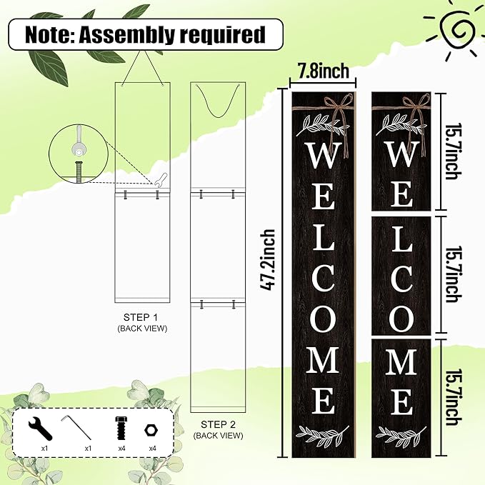 Welcome Porch Sign Decor Wooden Hanging Sign Door Porch Standing Decorative Signs Plaques for Front Door Farmhouse Outdoor Indoor Welcome Sign 47.2"H（black）
