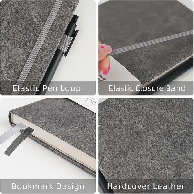OnMove Notebooks Journal for Women Men 12 Pack Bulk Leather Hardcover with Pen Holder A5 160 Pages 100 GSM Thick Paper for Work School Lined Gray