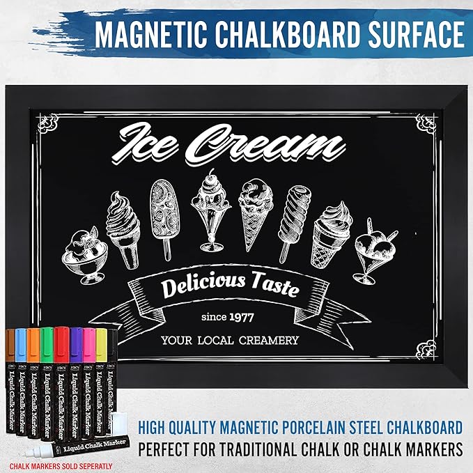 HBCY Creations Rustic Black Magnetic Wall Chalkboard, Extra Large Size 24" x 36", Framed Decorative Chalkboard - Great for Kitchen Decor, Weddings, Restaurant Menus and More! (24" x 36")